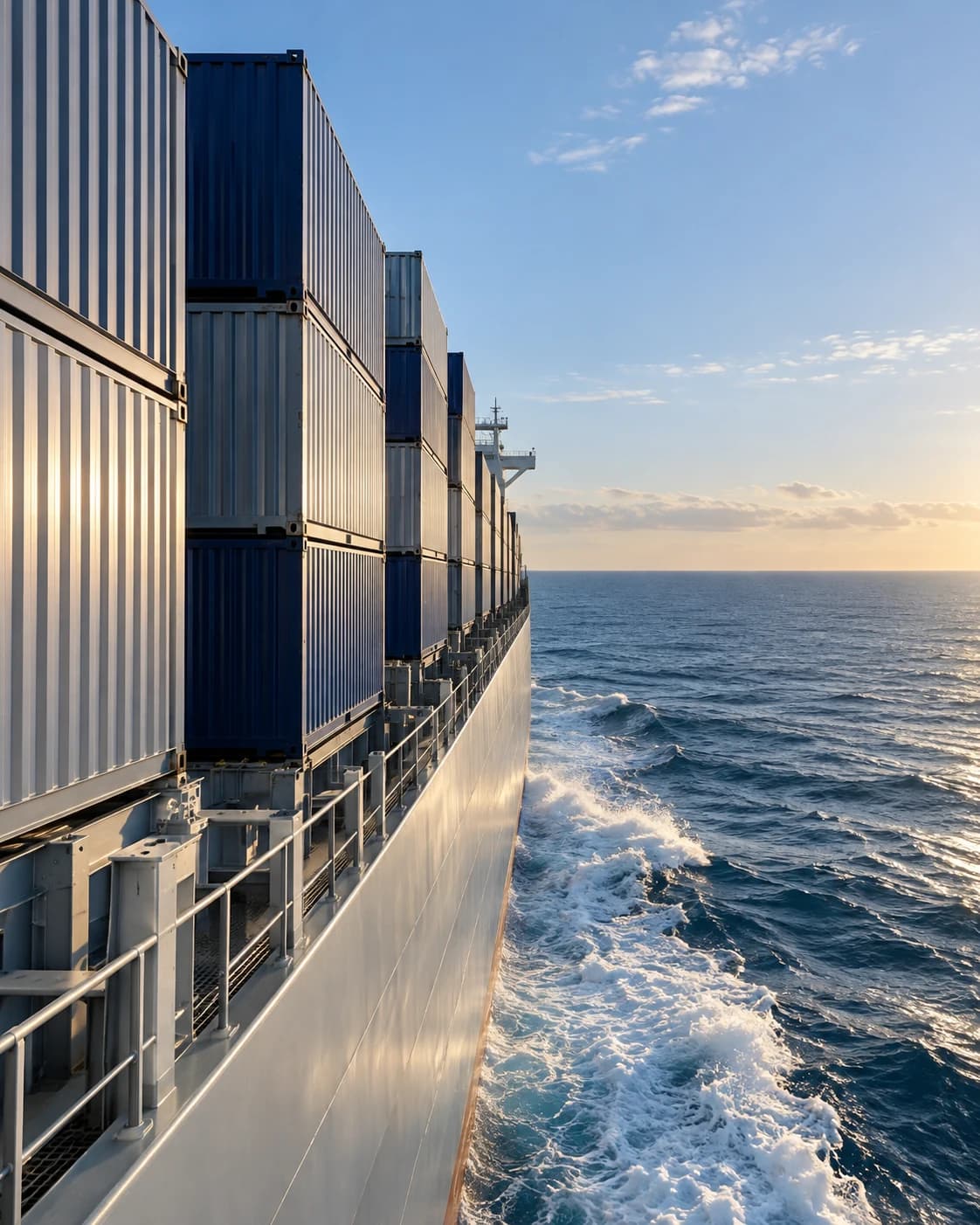 Containers aboard a cargo ship crossing the open sea